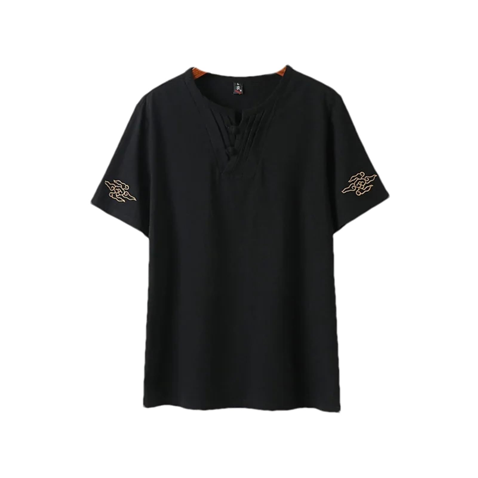 T-shirt in stile cinese da uomo estate mezza manica cotone lino maglietta casual in lino magliette top camicia da ricamo con scollo a V maschile