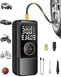 Elektrische Luftpump mit Akku, 150 PSI Luftpumpe für Fahrradpumpe, Tragbar Mini Kompressor mit Manometer & Doppelt-LED-Anzeige, 12V DC Elektrische Autoreifen für Autos, Motorräder, Fahrräder und Bälle