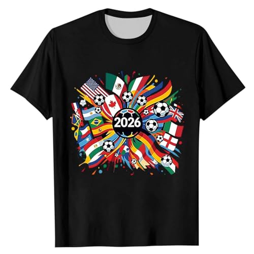 Camiseta gráfica de fútbol 2026, camiseta de manga corta para hombre, cómoda, informal, para ventiladores, ropa deportiva, manga corta, informal, ropa de calle para deportes al aire libre y tiempo