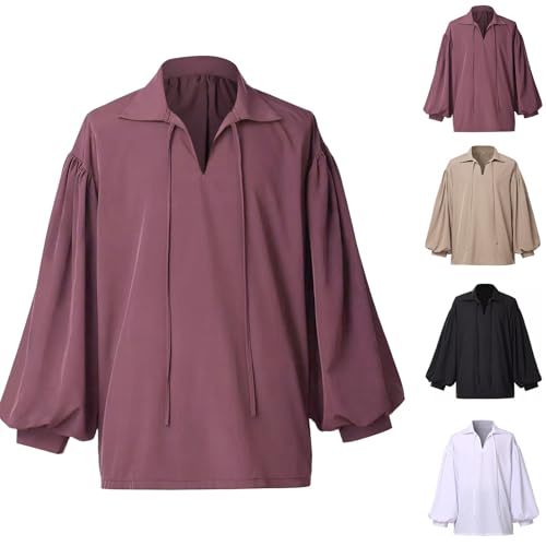 Camisa pirata para hombre con cordones y cuello alto estilo victoriano holgado 2