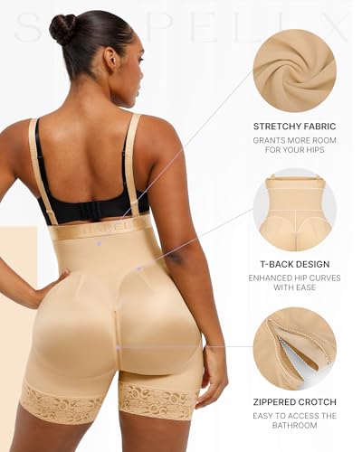 Image of SHAPELLX Tummy Control Shapewear Faja Colombianas Side Zipper Body Shaper Plus Size Postpartum Bodysuit With Butt Lift