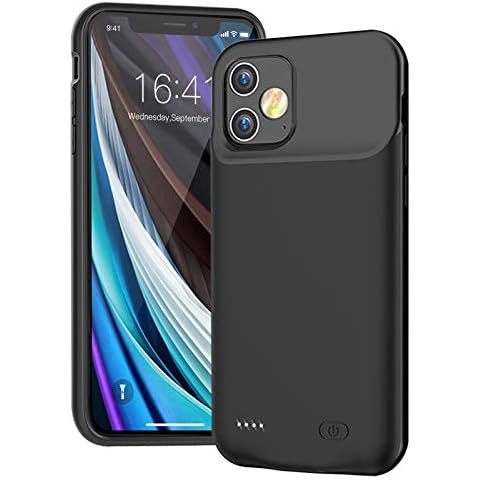 Battery Case for iPhone 12 Mini, Full Encircle 6000mAh Ultra-Slim Rechargeable Portable Charging Cover Extended Battery Pack Compatible with iPhone 12 Mini (5.4 inch) Charger Case with Carplay-Black Cover