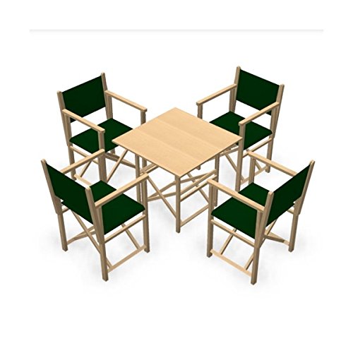 Pack/Set/Juego 4 x AUTENTICAS SILLAS Menorquinas 1 x AUTENTICA Mesa Menorquina - Plegables en Madera para TERRAZA y Jardin en Color Brandy y Tela en Verde Botella Cover