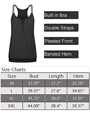Viracy Cami With Built In Bra, Ladies Sleeveless Summer Workout Tank Tops Banded Hem Racerback Padded Yoga Clothing Quick Dry Running Tennis Apparel Blue Medium #TOP3