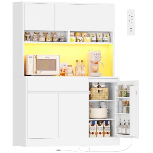 Image of 39.4 inchW Pantry Cabinet with Charging Station, Kitchen Pantry Cabinet