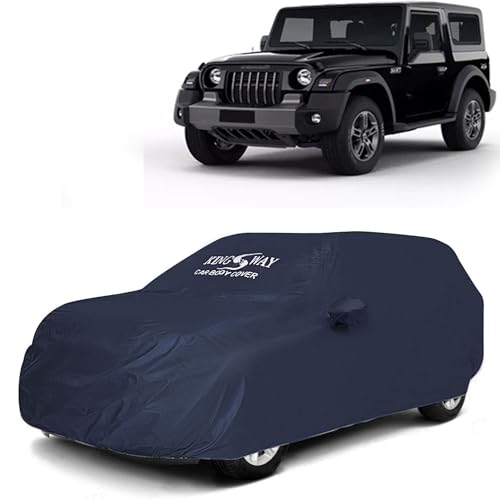 Image of KINGSWAY Accessories Mirror Pockets Waterproof Car Cover Only Compatible with Mahindra Thar (Year 2020 to 2025 - All Model) | Scratch and UV Protection All Weather Car Body Cover | Grey