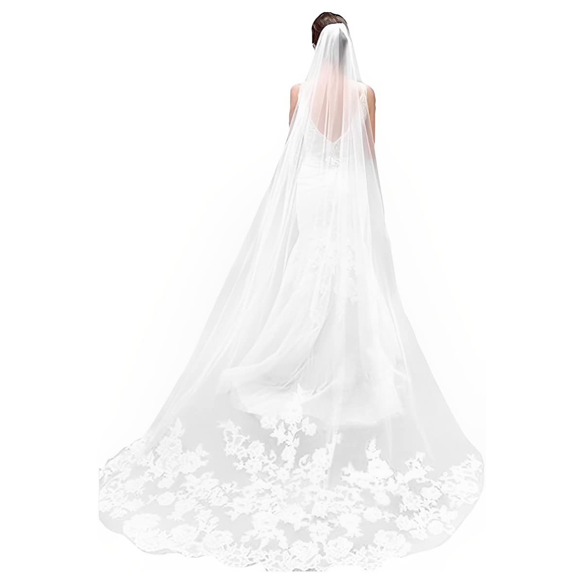 PALAY Bridal Veil for Bride 3M White Lace Edge 1 Tier Cathedral