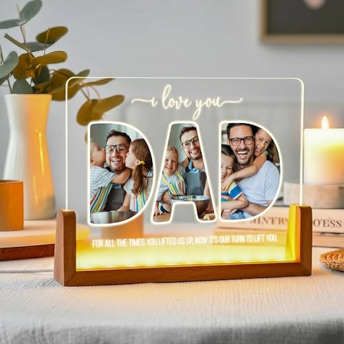 Image of Personalized Father's Day LED Table Lamp, Custom Dad Photo Collage Acrylic Night Light (u Shape)