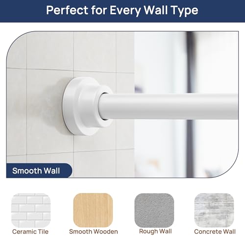 Image of ENJOYBASICS 2 Pack Tension Curtain Rod, 32-66 inch Adjustable, Stable, White | Secure Hold with Strong Spring & Non-Slip Ends, No-Drill, No Tools, Sag-Resistant, Waterproof, Fits Windows, Showers & Closet