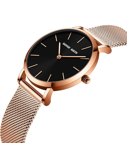 Image of HANNAH MARTIN Watches for Women Analog Women's Watch with Stainless Steel Expansion Band Minimalist Slim Dial 30M Waterproof Ladies Dress Wristwatch for Casual Daily Business