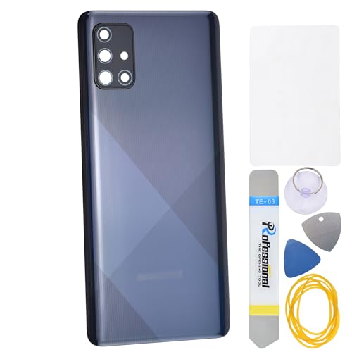 Double Sure Prism Crush Black Plastic Back Cover Replacement for Samsung Galaxy A71 SM-A715F with Rear Camera's Frame and Glass Pre Cut Adhesive and Tool Kit