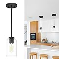 Zevluck Pendant Light Fixtures, Matte Black Pendant Lighting with 5 Adjustable Tubes, Hanging Light Fixtures with Clear Glass Shade, Tiltable Pendant Lighting for Kitchen Island, Dining Room, Bathroom