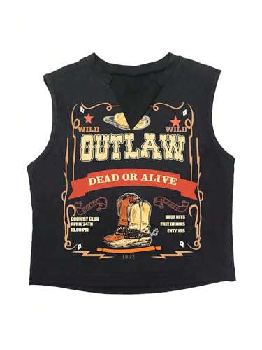 SHENHE Women's Letter Graphic Print Tank Top Sleeveless Notched Neck Cropped Tee Top3