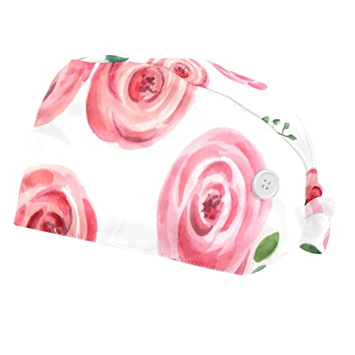 Chapeaux de travail fleurs de roses pour la cuisine et les soins - Pack de 2 casquettes unisexes