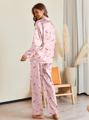 Image of Ekouaer Pajamas For Women Set Silk Pjs 2 Piece Satin Sleepwear Long Sleeve Button Down Lounge Sets With Pant