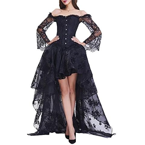 xxxiticat Women's Sexy 2Pcs Gothic Lace Sheer Jacket Long Dress Gown Party Halloween Costume Outfit, Black2, Medium Cover