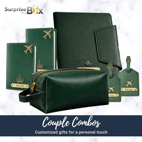 Image of Vegan Leather Family Travel Gift Set, Large Travel Organizer, Medium Pouch, 2 Passport Covers, 2 Luggage Tags in Gift Box (Green)