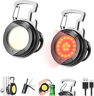 2 Pack COB Small Keychain Flashlight,1000Lumens Bright Rechargeable Keychain Mini Flashlight 4 Light Modes Portable Pocket Light with Folding Magnet Bracket Bottle Opener for Camping Fishing Hiking