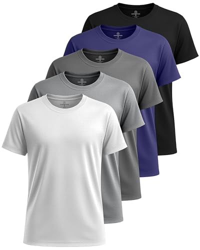 Image of Real Essentials 5 Pack: Boys Breeze Tech Dry-Fit Short Sleeve Athletic T Shirt Active Workout Gym Kids Youth