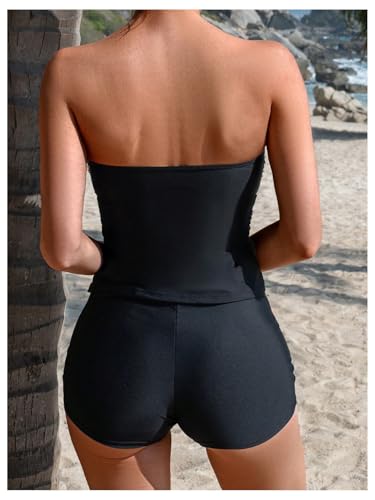 Milumia Women's 2 Piece Tankini Set Strapless Bandeau Boyshorts Swimsuit3