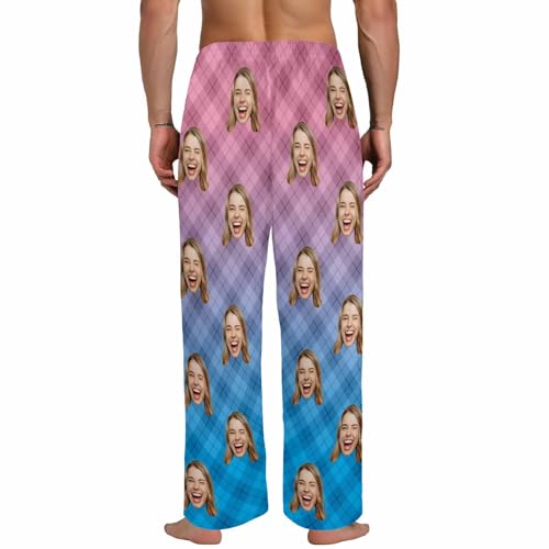 YESCUSTOM Custom Face Pajama Pant for Women Man, Personalized Gradient Plaid Pajama Trousers PJ Bottoms for Christmas Him Her4