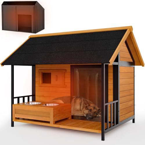 HomeSheek Dog House with Insulated Liner and Bowls Stand