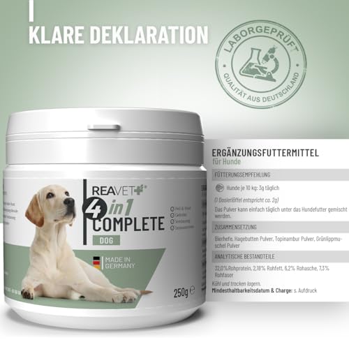 4in1 Complete Dog 250 g – Tägliche Ergänzung für Hunde mit Grünlippmuschel, Inulin, Bierhefe & Hagebutte I unterstützt Gelenke, Verdauung, Haut & Fell & Immunsystem