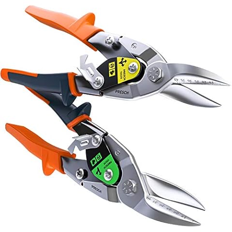 Presch Blechscheren Set Gerade und Rechts Gebogen - Profi Trockenbau Werkzeug zum Blech Schneiden - Metallscheren Satz mit Hebelübersetzung - Tin Snips Cover