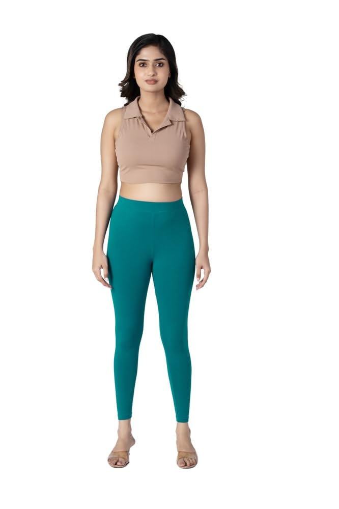Petrol Blue Ankle Length Leggings | Super Combed Cotton Stretch Fabric | Body Hugging Fit for Women-image-29