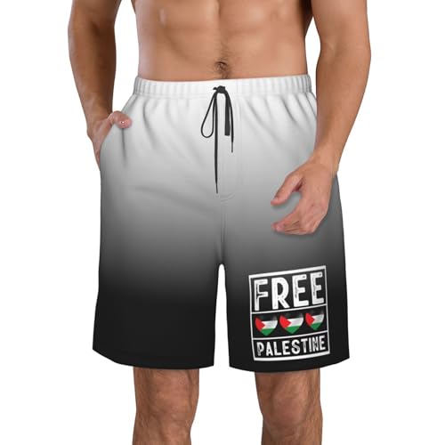 Free Palestine Palestine Flag I Love Palestine Men's Casual Board Shorts Drawstring Swim Trunks Bathing Suits,