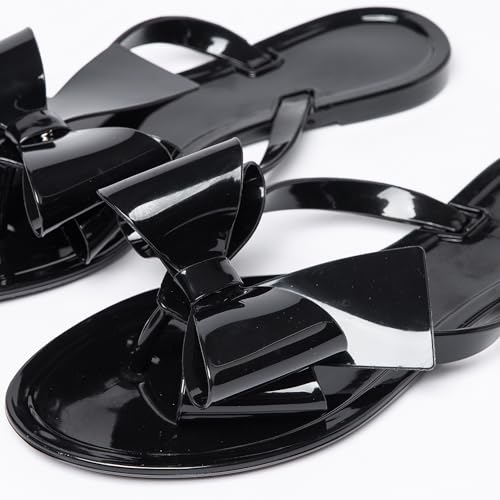 Image of Mtzyoa Women Flip-Flops Flat Sandals Jelly Bow Beach Flat Rivets Rain Cute Dressy Summer Sandals