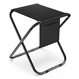 Simple Deluxe Portable Camping Stool, 14.4 Inch, 300 lbs Capacity, Folding Chair with Storage Pocket, Black