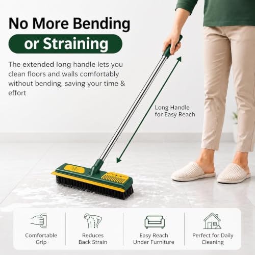 Image of Recluse Bathroom Cleaning Brush with Wiper, 2-in-1 Long Handle Floor Scrub Brush, 180 Rotating Toilet Cleaning Brush, Bathroom Tiles Cleaner, Floor Squeegee Wiper for Kitchen, Toilet & Bathroom