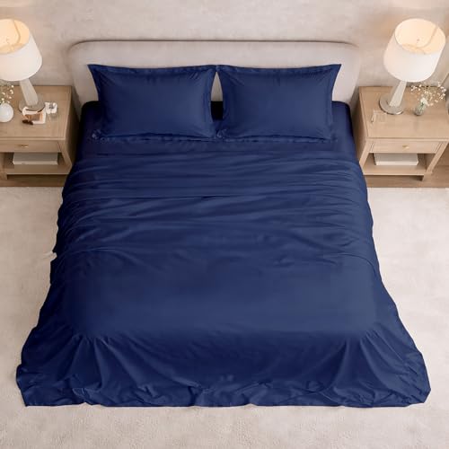 Image of Filbert Satin Bedsheet with 1 Pillow Cover | 60x90 in |300 TC | Midnight Luxe Satin Dreams Collection | UltraSatin Premium Bedding Set | Navy Blue
