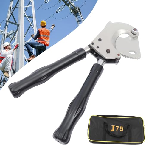 AXGCAA Ratchet Cable Cutter, Retractable Heavy Duty Wire Cutter Tool with Hardened Blades, J52 or J75 Ratchet Cutting Hand Tool for Cutting Copper Aluminum and Armored Cables Plier(J-75)