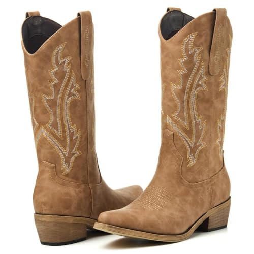 Image of Cowboy Boots for Women, Cowgirl Boots with Embroidered and Chunky Heel, Ideal for Daily Wear and Country Fashion