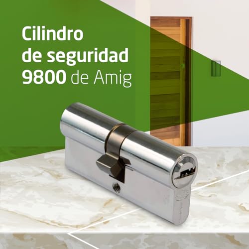 Miniatura 2 de Amig - Cilindro De Seguridad Mod. 9800 - Cerradura Para Puertas - Leva Larga De 15mm - Sistema Antitaladro - Incluye 5 Llaves - Plateado - Medidas: 90 45-45 Mm