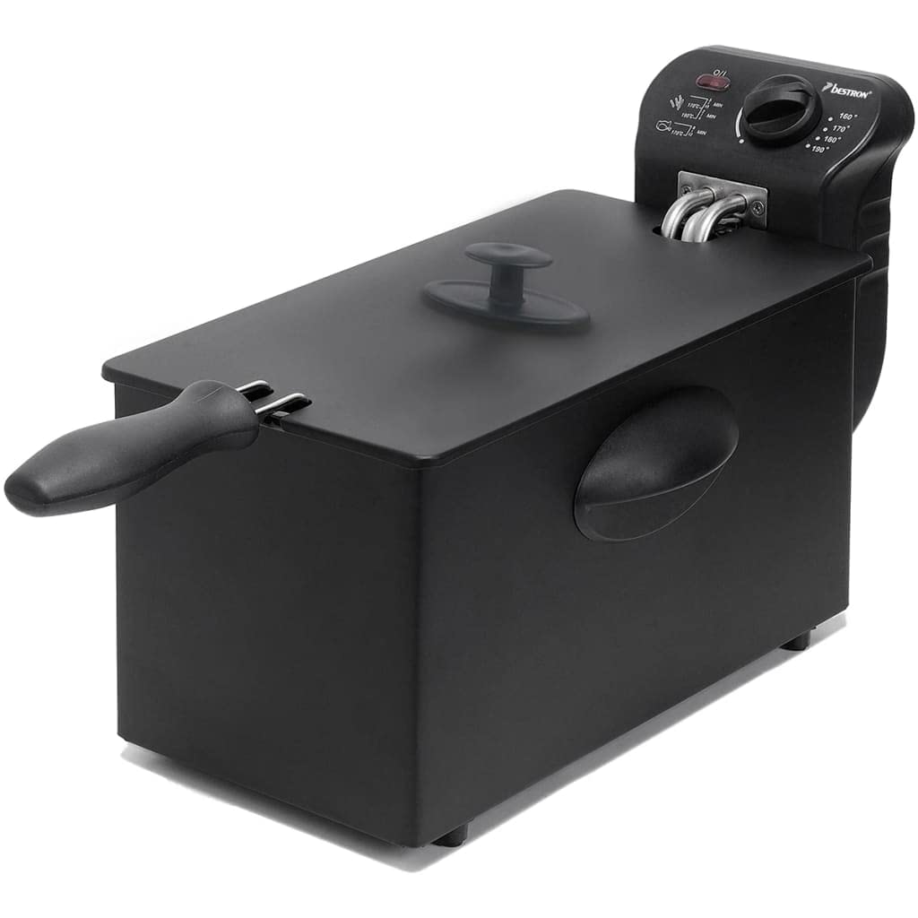 Bestron Oil Fryer with Cold Zone Technology, 3.5 Litre Capacity, Temperature Control, Partially Dishwasher Safe, 2000 Watts, Colour: Black