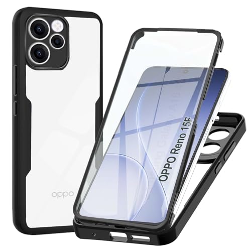 WeiCase Cover per Oppo Reno 15 F/FS 5G, Custodia Antiurto con Protezione dello Schermo Integrata, 360° Sottile Cover Transparente Silicone Custodia per Oppo Reno 15 F/FS, Nero
