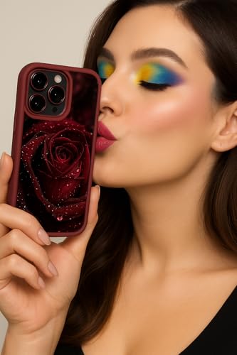 Image of COVERLY Red Rose Water Back Case for iPhone 12 Pro | 3D Gorgeous Raindrop Flower Cute Design | Camera Lens Protection | Soft TPU Silicone Aesthetic Print Cover for Girls & Women (Red, Shockproof)