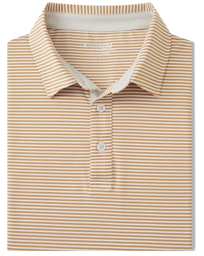 Image of Golf Shirts for Men - Dry Fit Moisture Wicking Short Sleeve Performance Sport Casual Striped Collared Mens Polo Shirt