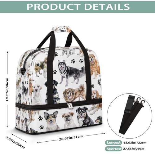 Foldable Carry On Bag for Travel, Expandable Duffle Bag with Shoe Compartment, Dog Paw Pattern Lightweight Sports Gym Tote with Trolley Sleeve2