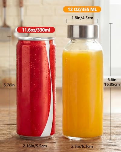 Image of Zukro 12 oz Glass Juice Bottles with Lids, Airtight & Leak proof, Reusable Clear Small Glass Bottle With Stainless Steel Cap for Juicing, Water, Smoothie & Milk, Dishwasher Safe & BPA Free, 4 Pack