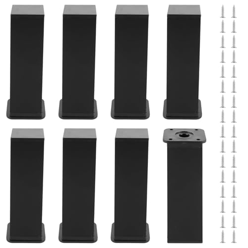 YAYODS Lot de 8 Pieds de Meuble Noirs 15cm - Pied de Placard Réglable en Alliage d'Aluminium - Pieds de Canapé Modernes et Robustes avec Vis pour Armoires,...