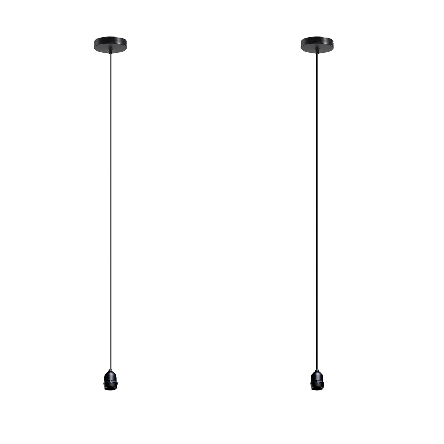 2 Pack Ceiling Pendant Light Fitting, E27 Screw Lamp Holder, With 100CM Adjustable Cable Flex Cable Ceiling Rose Industrial Style Ceiling Pendant Fitting Black