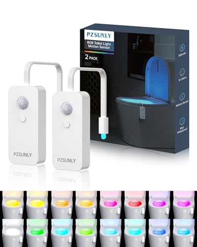 PZSUNLY Toilet Light Motion Sensor IP65 Waterproof Night Lights LED Rechargeable RGB Toilet Bowl Light Bathroom Decor Inside Toilet Night Light Motion Activated Toilet Lights Motion Detection 2 Pack