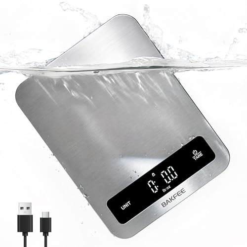 BakFee 100% Waterproof Food Scale, IP67 Digital Kitchen Scale, Rechargeable (USB-C), 0.1oz/1g...