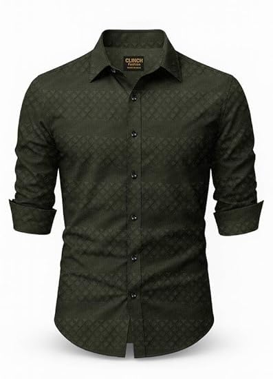 Image of Men's Polycotton Casual Textured Button Down Regular Fit Shirts Long Sleeve Shirt
