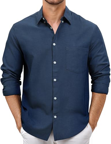 Mens Oxford Button Down Shirt Long Sleeve Dress Shirts Solid Business Casual Office Shirts with Pockets