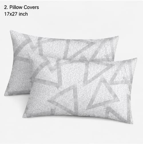 Image of Luxury Glace Cotton King Size Bedsheet with 2 Pillow Covers (108 x 108 Inch) | Soft & Breathable Fabric | Elegant Print Bed Sheet 3 Pc Bedding Set for Bedroom Grey Triangle